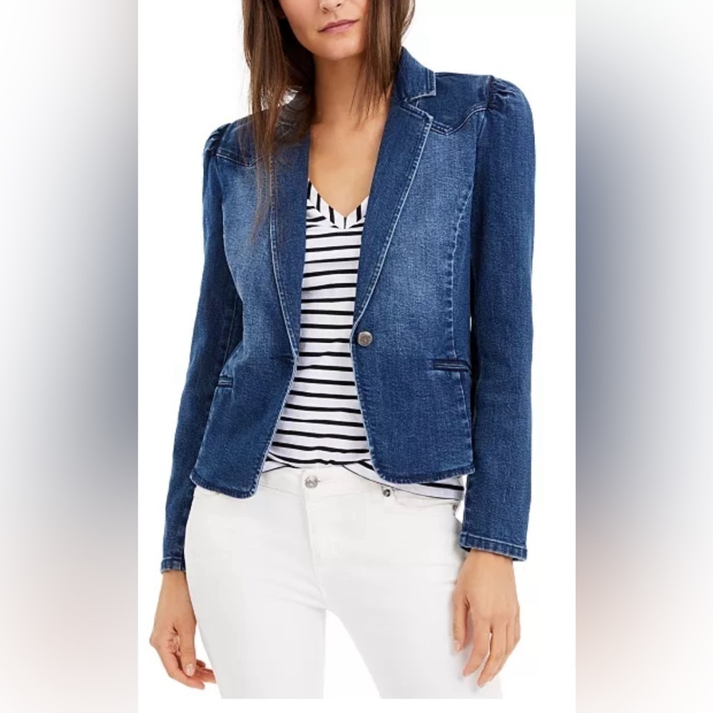 INC International Concepts Blue Denim One-Button Blazer